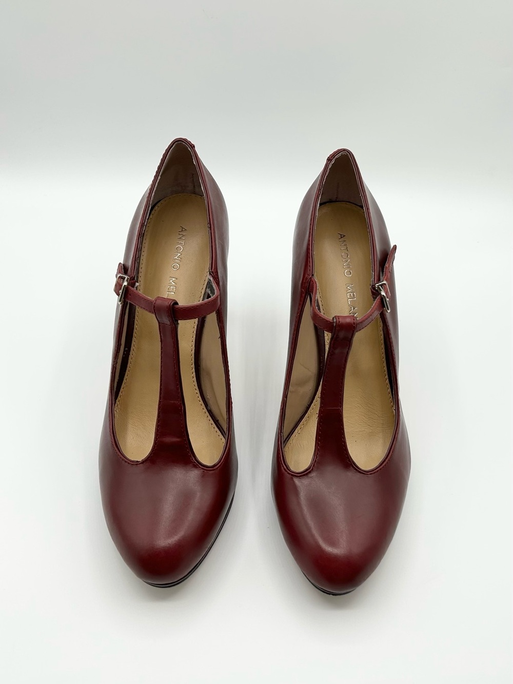 Antonio Melani Wine Red Maroon Leather T Strap Heels Women’s Size 8.5 - Picture 2 of 10